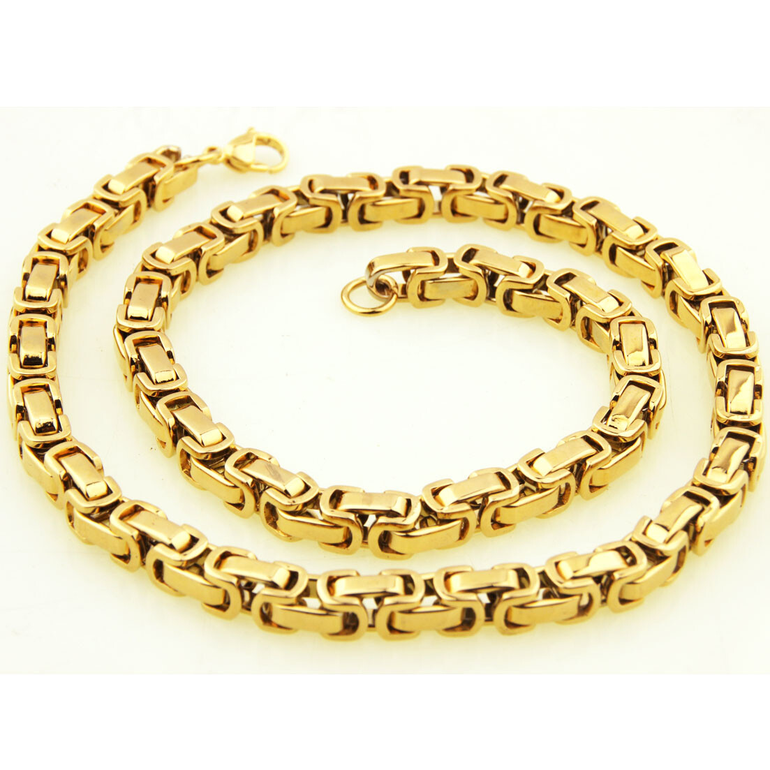 5/6/8MM Stainless Steel 18K Gold Byzantine Box Chain Mens Womens Necklace 7″-40″