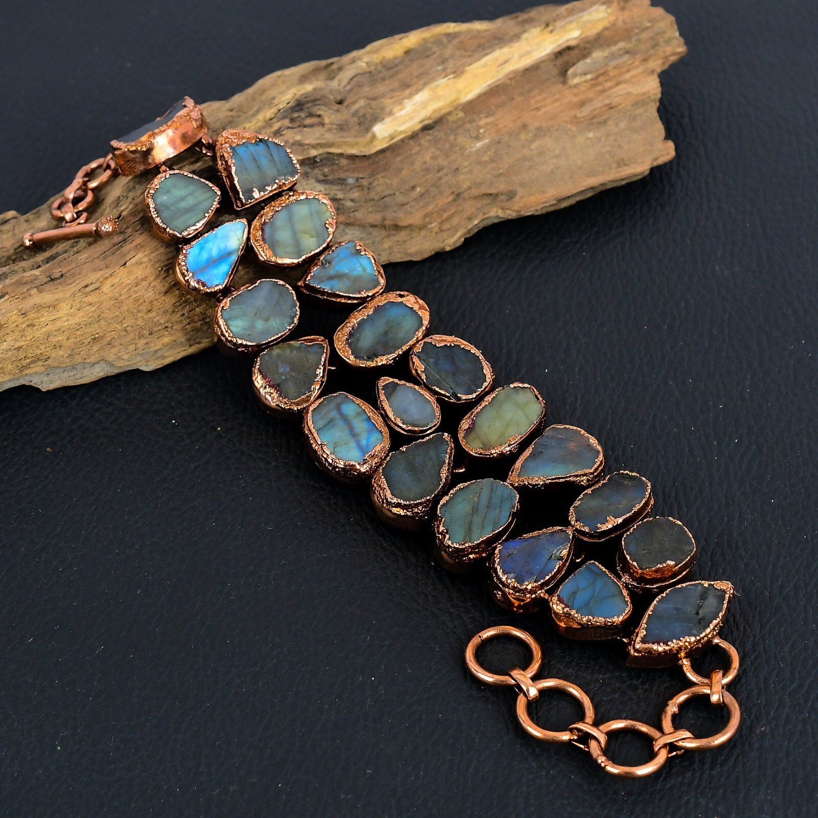 Labradorite Rough Gemstone Handmade Copper Electroformed Bracelet Jewelry