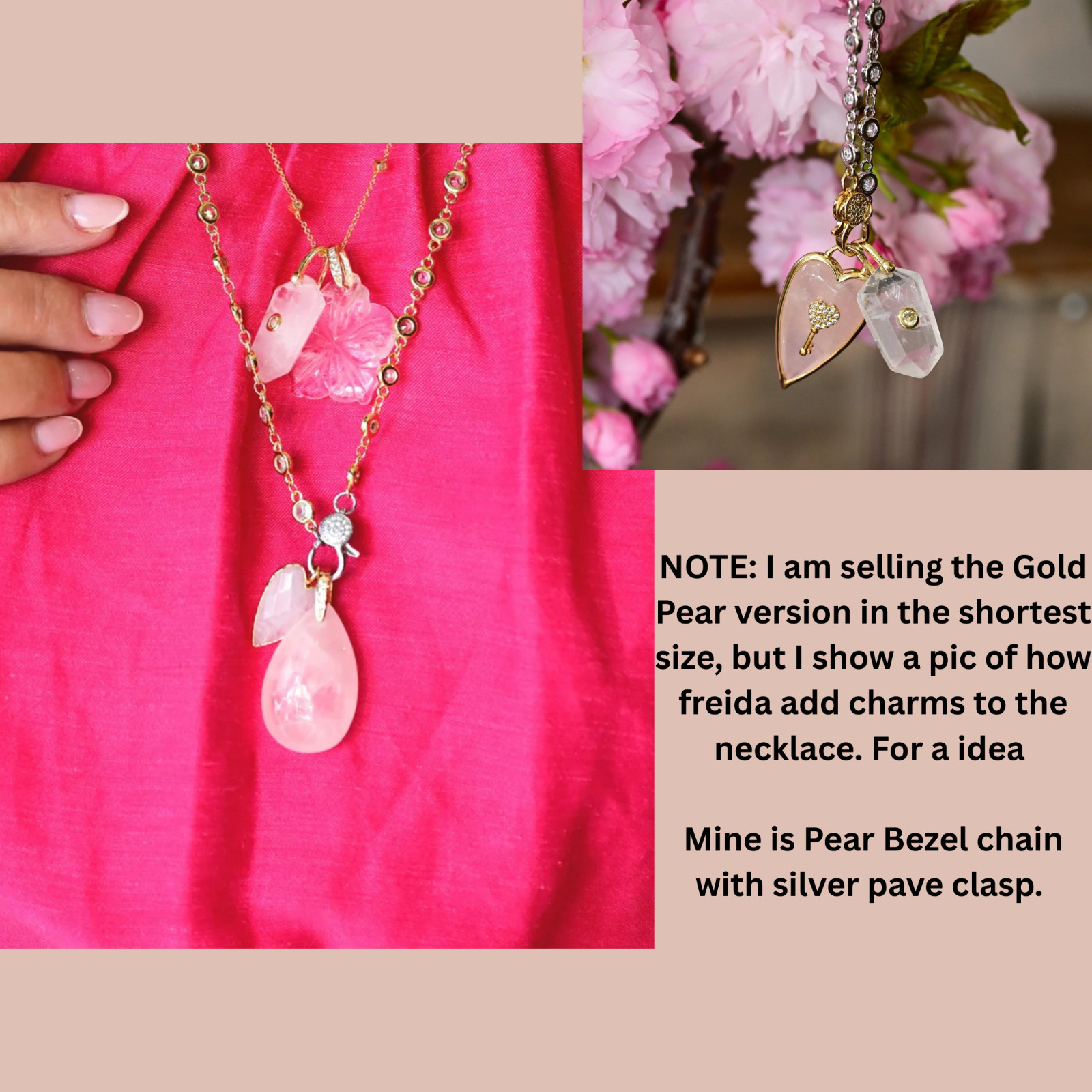 NEW Freida Rothman Gold Pear Mini Bezel Brass Necklace Chain w/ Pave Clasp #MR