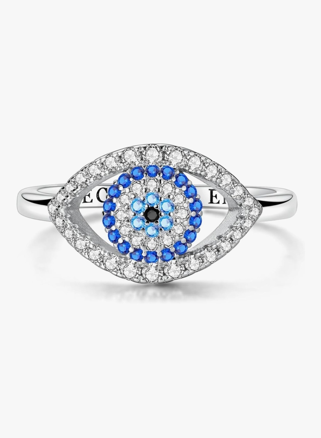 925 Sterling Silver Evil Eye Off Torquoise Blue Saphire Ring Size 6, 7, 8,9