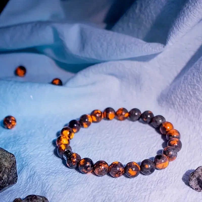 2PCS Natural 8mm Yooperlite Stone Bracelet UV Reactive Flame Gemstone Healing