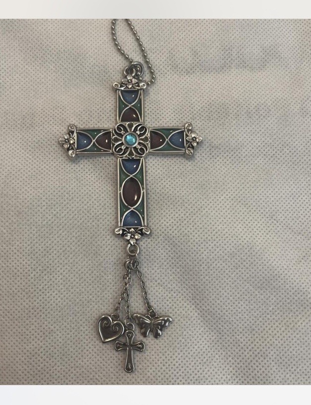 Silver Tone stained glass Cross Pendant
