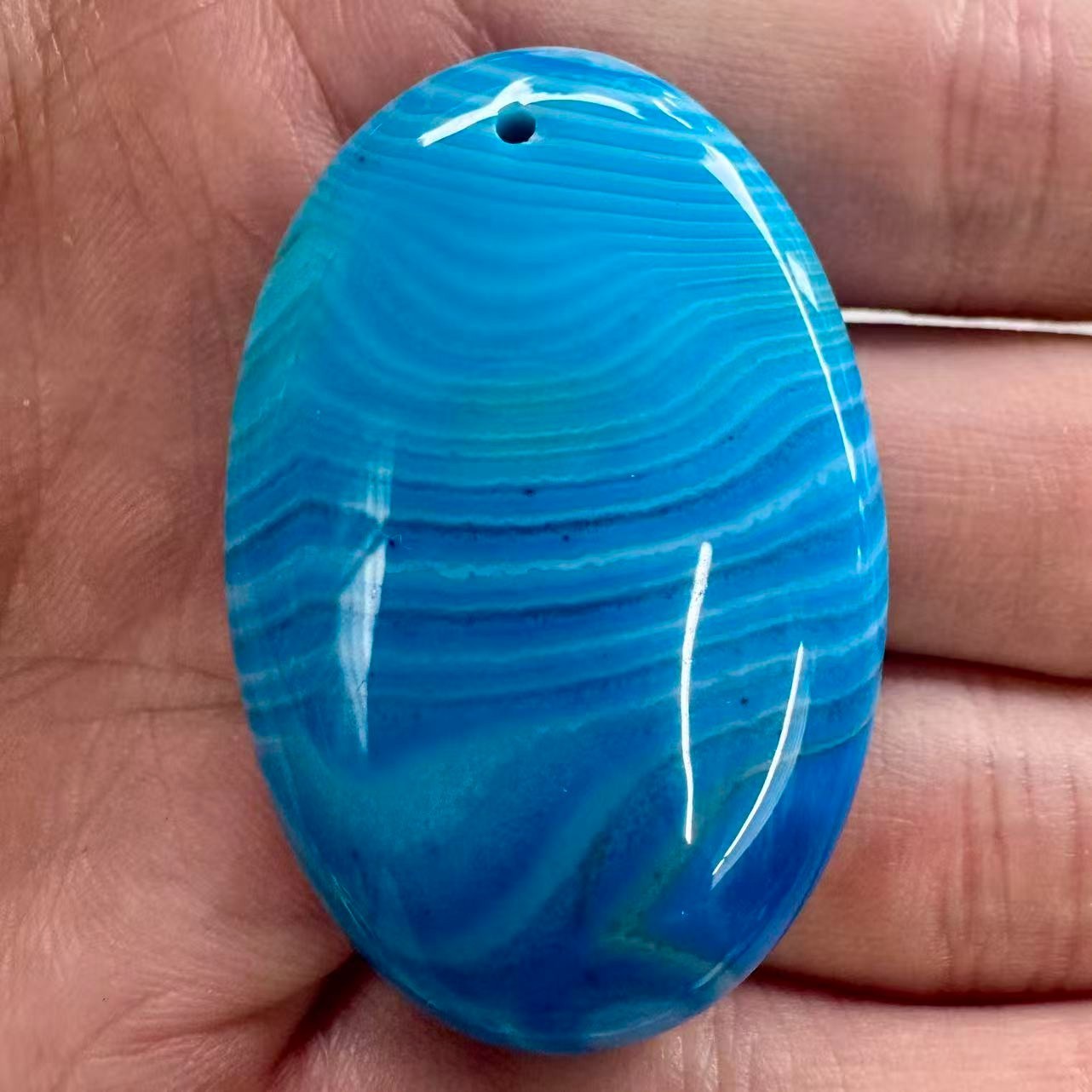 Blue Winding Thread Agate Round Pendant Bead 45x28x13mm D097