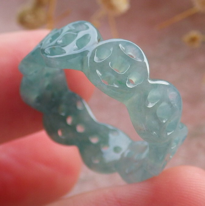 Certified Icy Green Natural A Jadeite Jade Coin Circle Ring NO.8 戒指 111389 TS