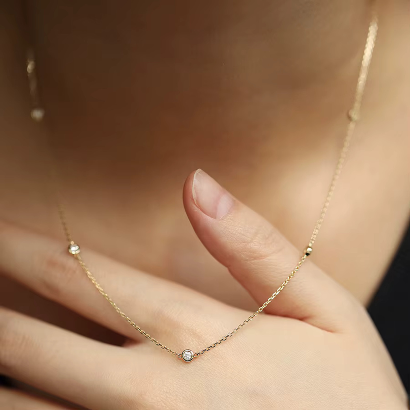 925 Sterling Silver Bezel Station Necklace | 4mm CZ Bezel Stones | 16 to 18 Inch