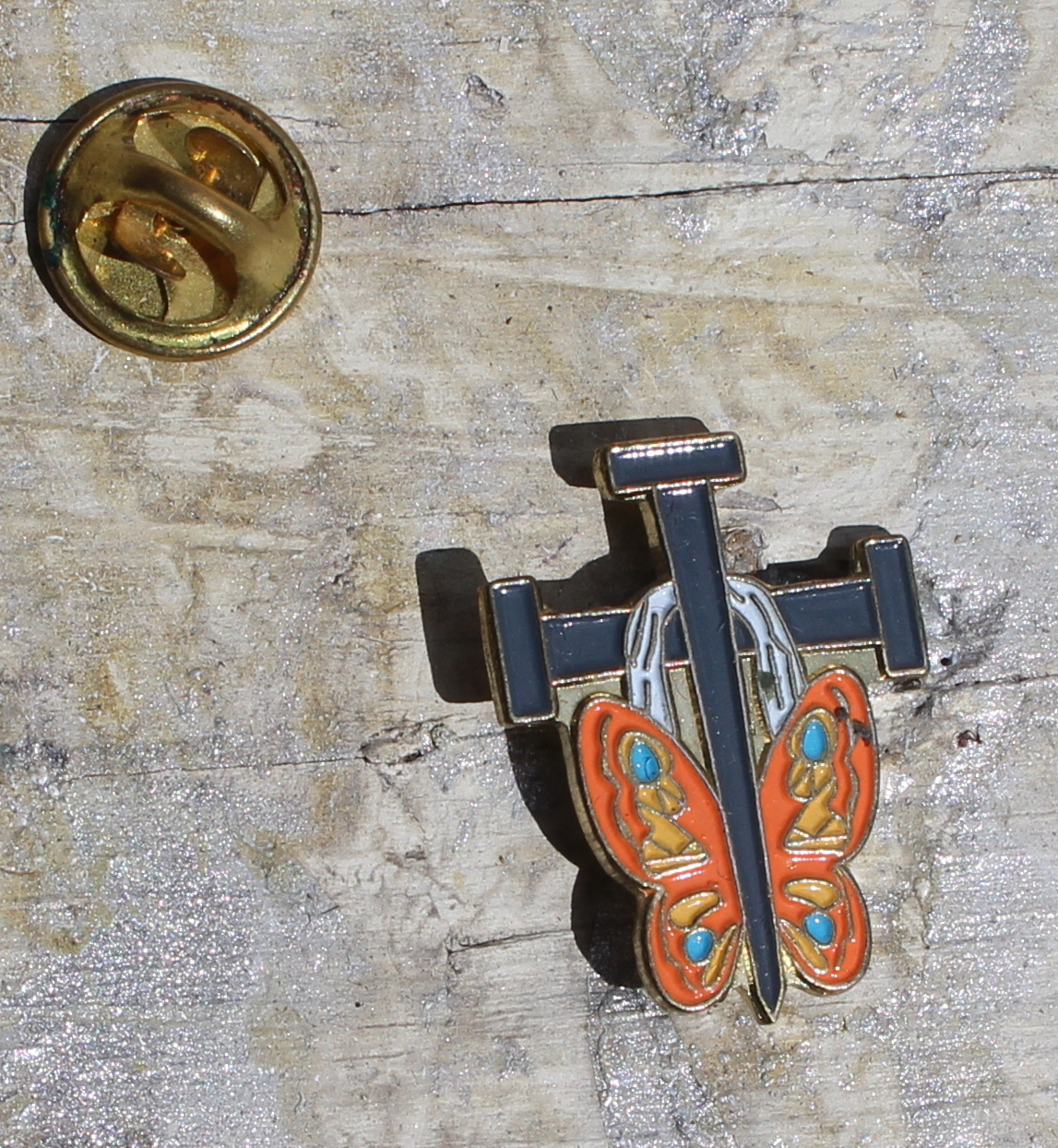 Butterfly with Cross Enamel Lapel Hat Tie Tack Pinback