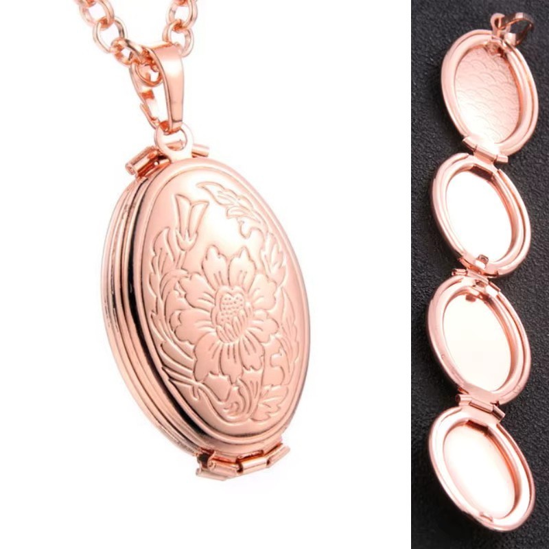 Rose Gold Photo Locket Necklace Expandable Family Memory Keepsake Pendant Gift