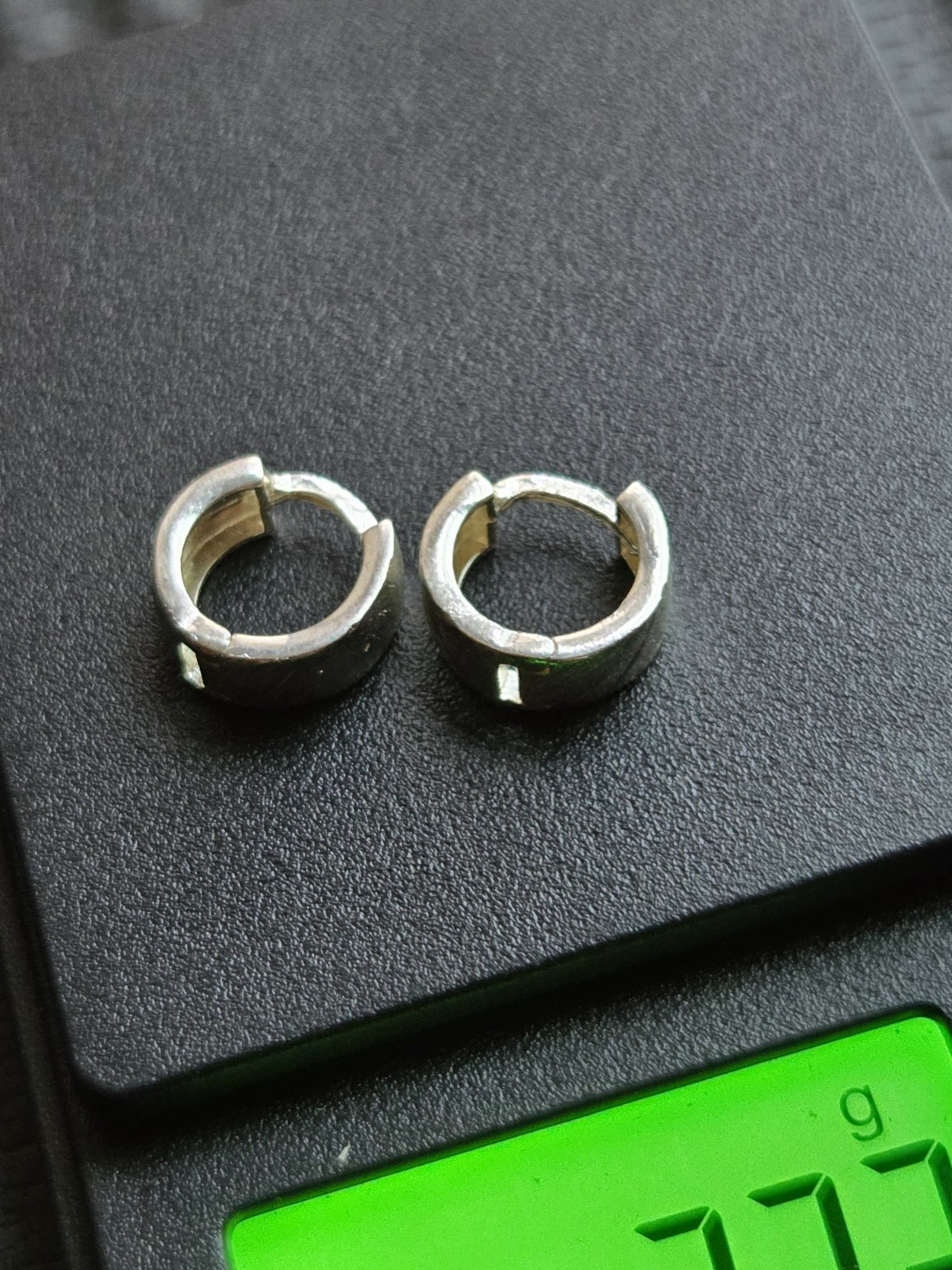 Silver 925 Round Hinged Hoop Huggie Earrings Pair No Stone Metal