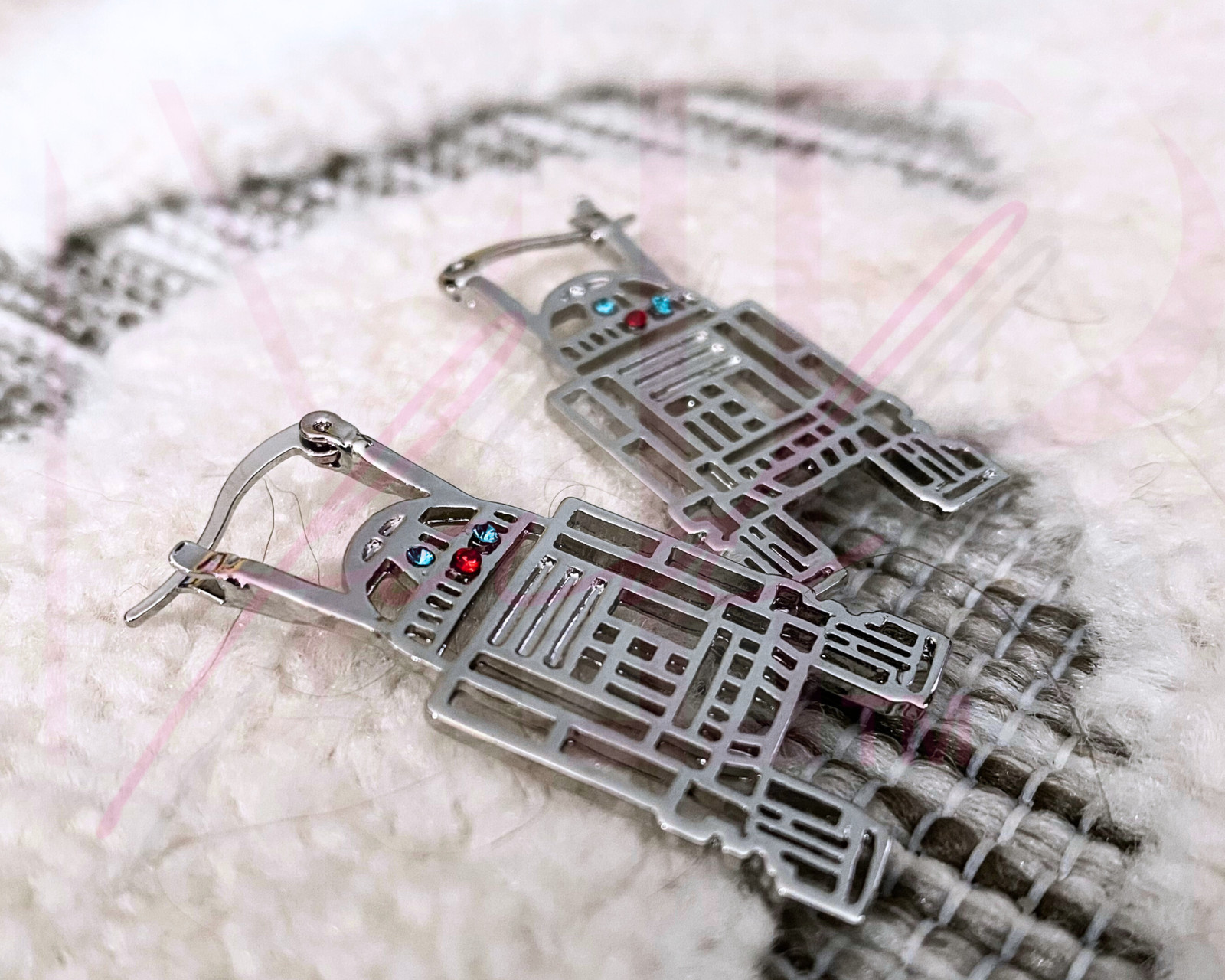 Star Wars Earring Snap Closure Cosplay Stainless Steel Silver Huggies R2-D2