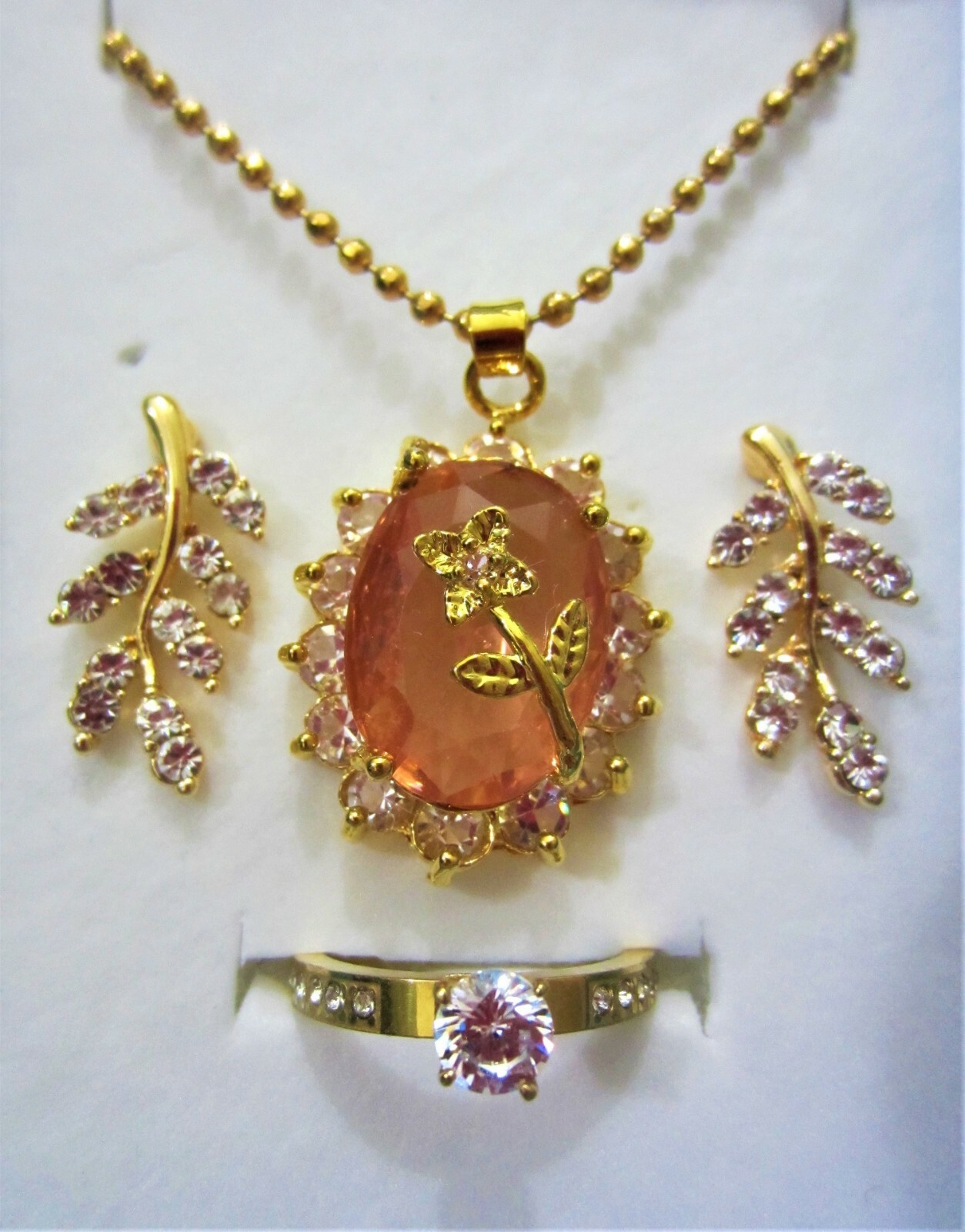 Beautiful Champagne Topaz Pendant Necklace & Earrings, Ring Set in a Gift Box
