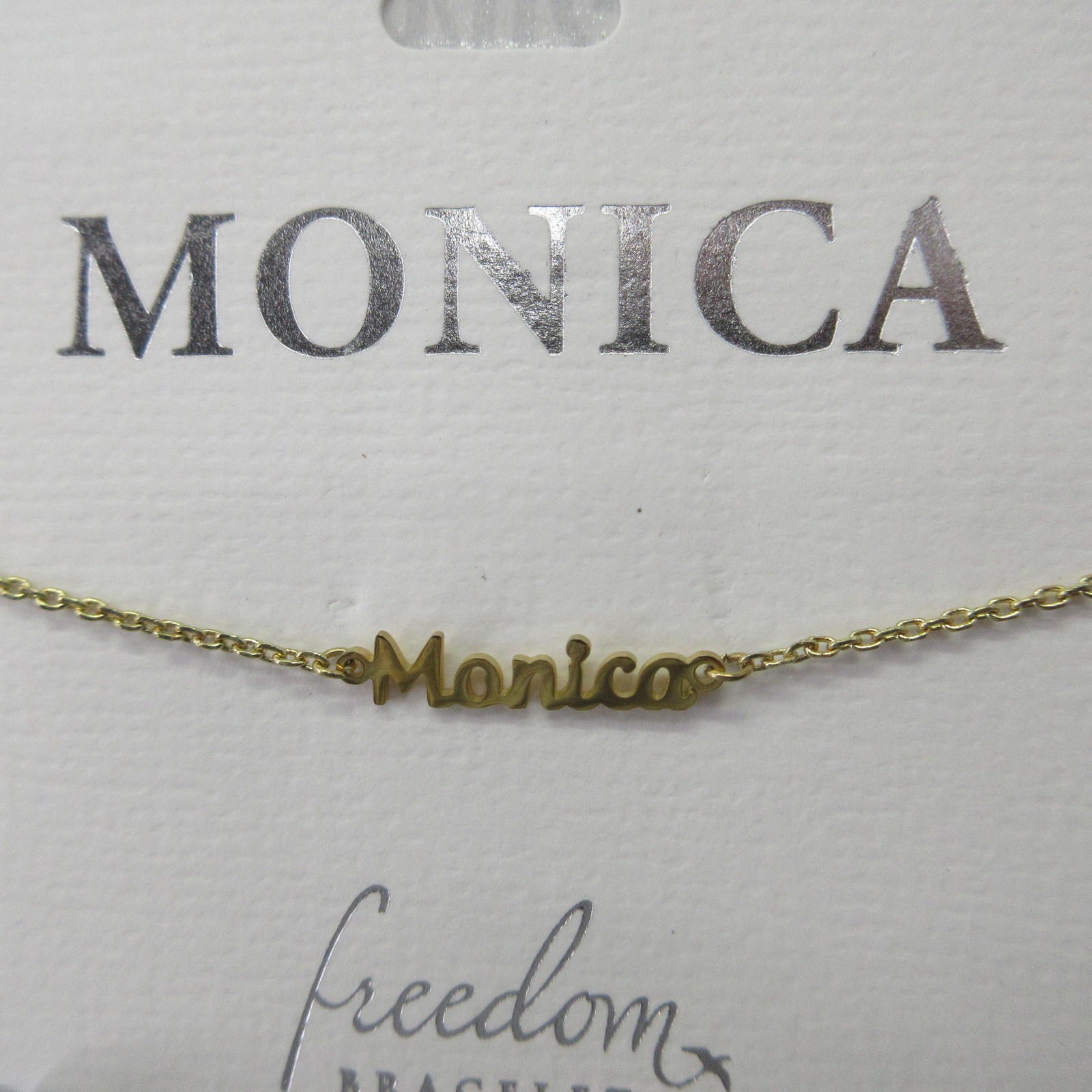 Marina De Buchi Monica Name Bracelet Gold Tone Adjustable Chain Nickel Free