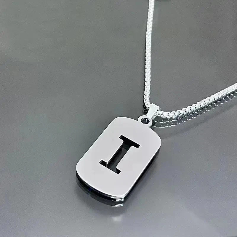 Fashion Punk A-Z Initial Tag Letter Stainless Steel Pendant Necklaces for Men