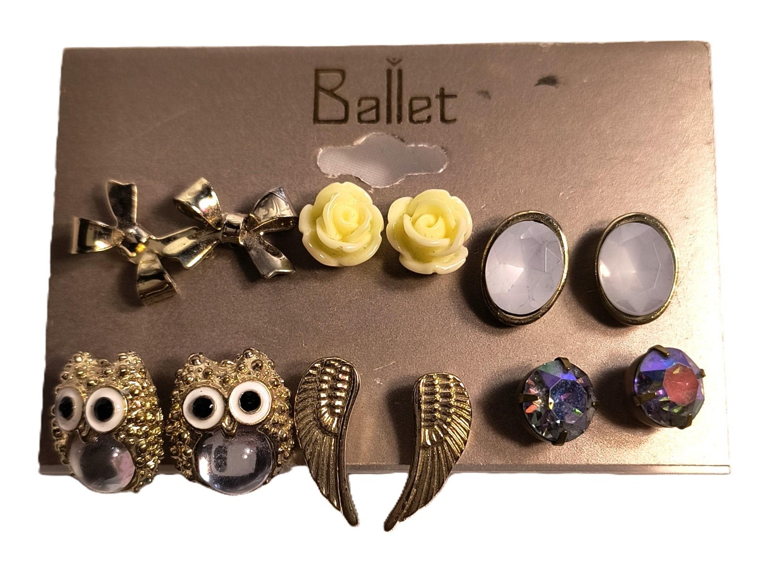 NWT Ballet 6 Pair Stud Earring Collection Assorted Colors &Shapes Acrylic/Metal