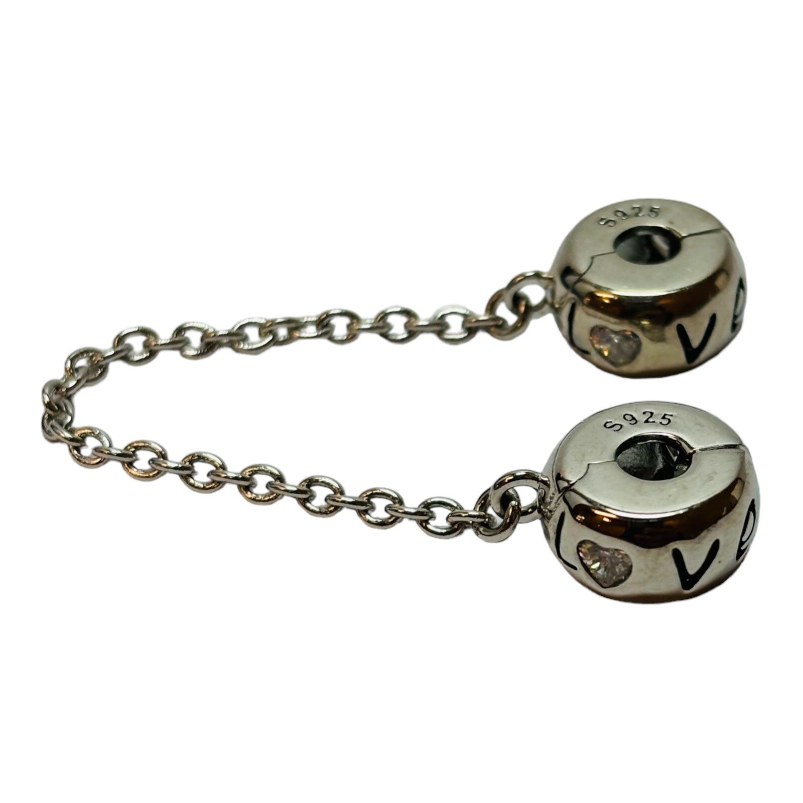 Gnoce Sterling 925 Silver Engraved CZ Love Safety Chain Bead Charm – .16