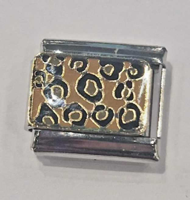 Italian Charm Link 9mm Silver Bracelet Leopard Pattern