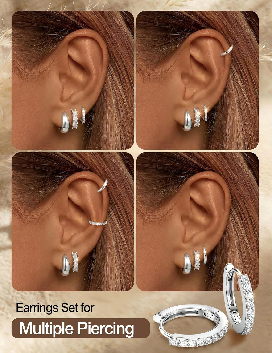 14K Gold Plated Chunky Hoop Earrings for Women Hypoallergenic – 4 Pairs Non Tarn