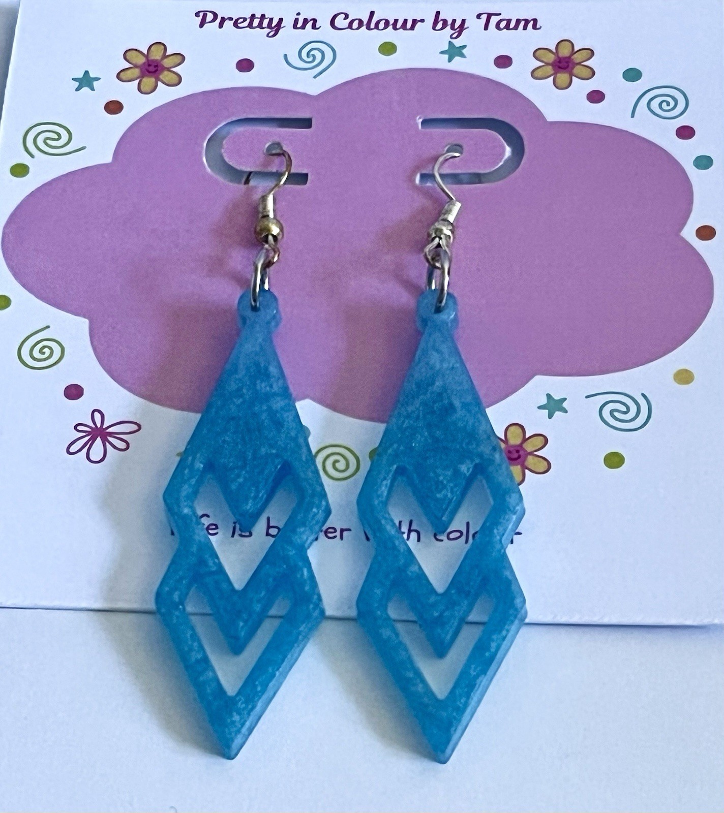 Light Blue Resin Abstract Triangle Drop Earrings Aus Made BNWT Fashion Accessory