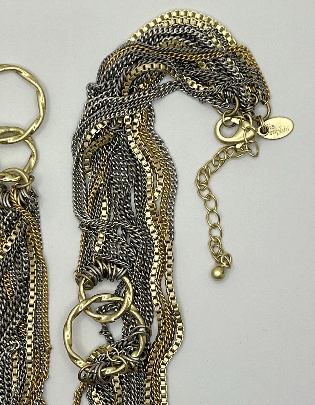 Lia Sophia Gold and Silver Tone Multi Strand 36” Necklace Curb & Box Chains EUC