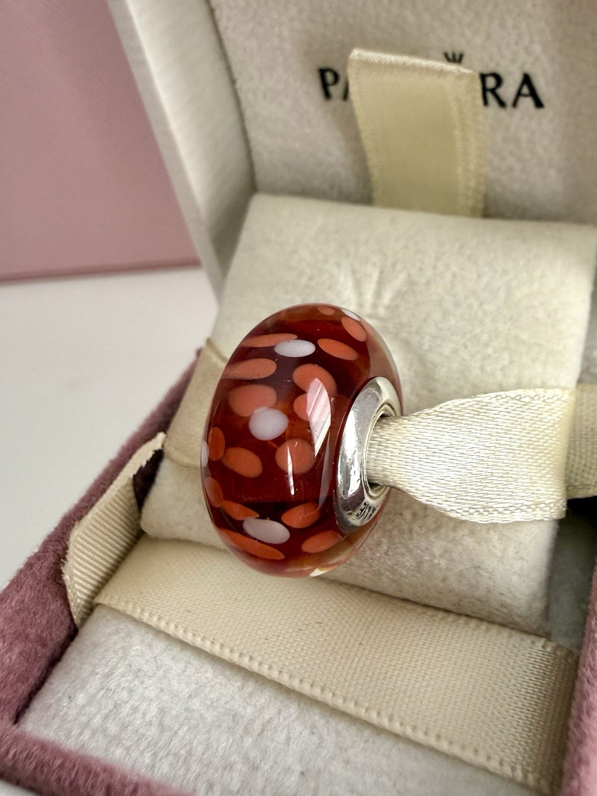 PANDORA SILVER ORANGE SPOT LIGHT X-LARGE MURANO GLASS CHARM AUTHENTIC RETIRED