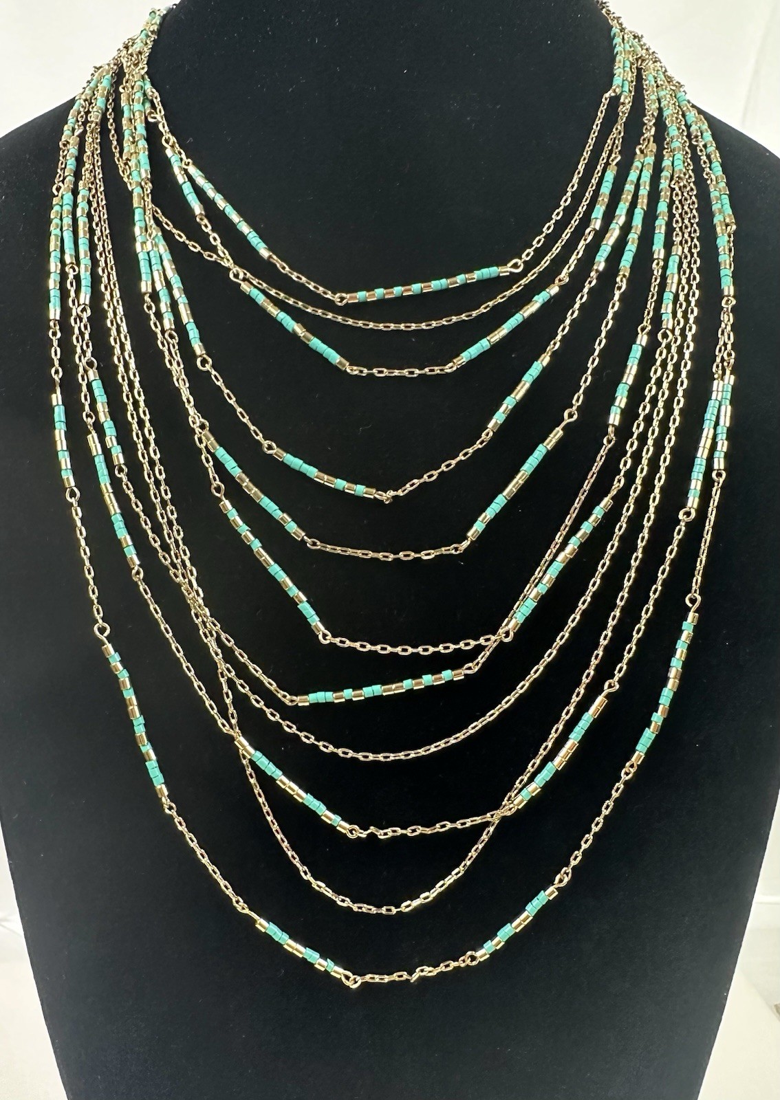 LAUREN Ralph Lauren Gold-Tone Multi-Layer Turquoise Bead Statement Necklace