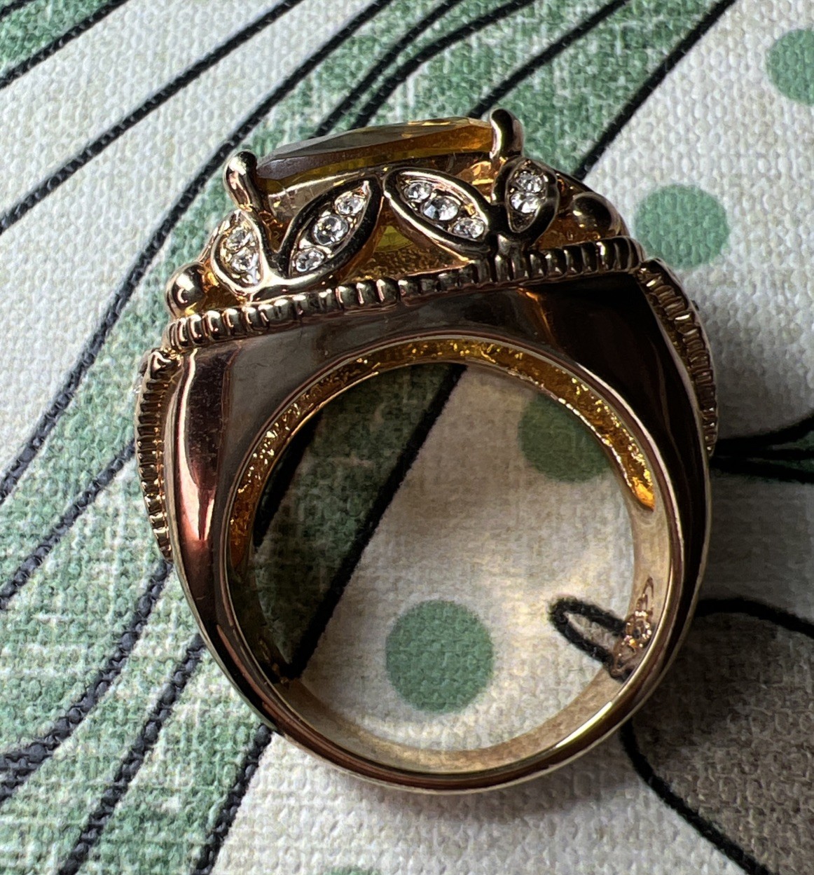 HSN Doris Panos Statement Ring Size: 8.75 Dark Yellow & Clear Crystal Gold Plate