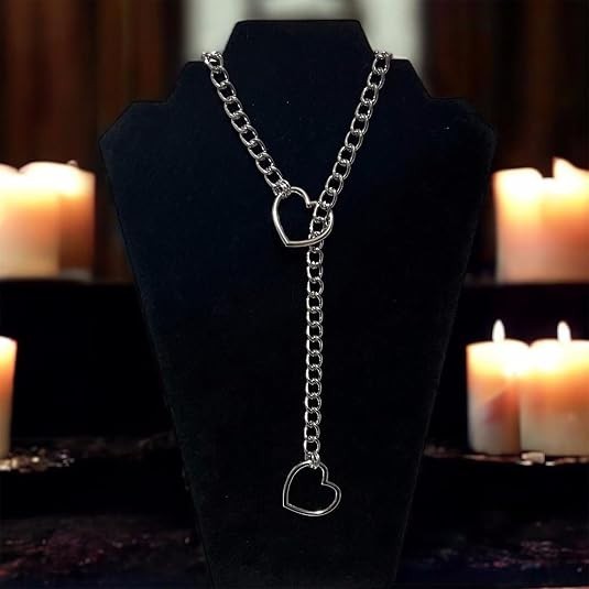 Heart O-ring Slip Chain Necklace for Women Lariat Y Pandent Necklace Punk Gothic