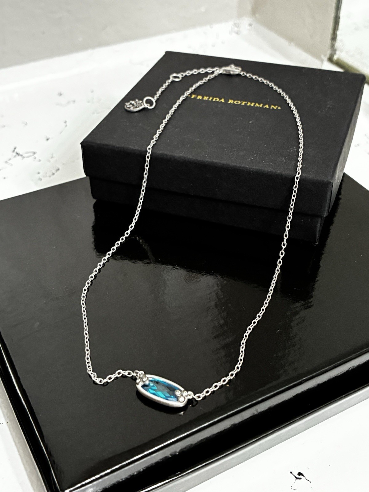 FREIDA ROTHMAN Silver Tone Cable Chain GEM PENDANT NECKLACE 2 stacked necklaces
