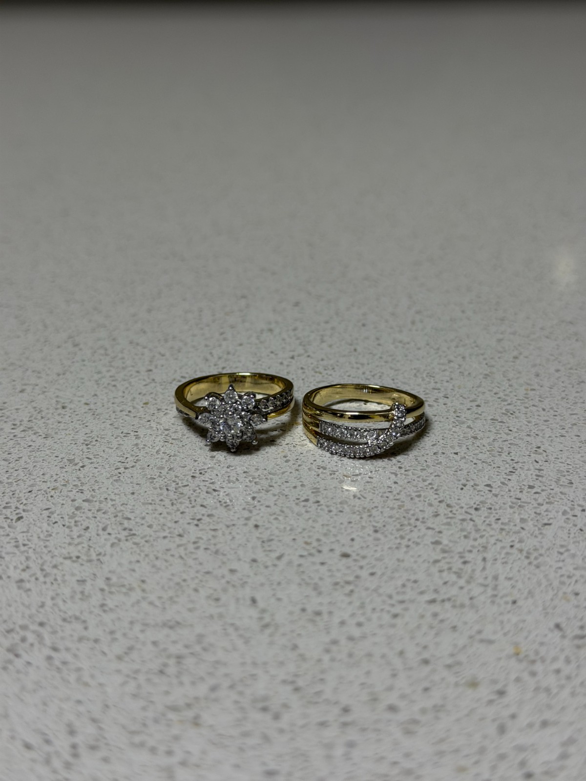 Gold Tone Pair of Two Rings With Multiple Stones