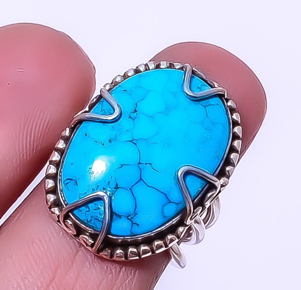 Magnesite Turquoise Gemstone Handmade Silver Plated Jewelry Ring s.6 R1208-28