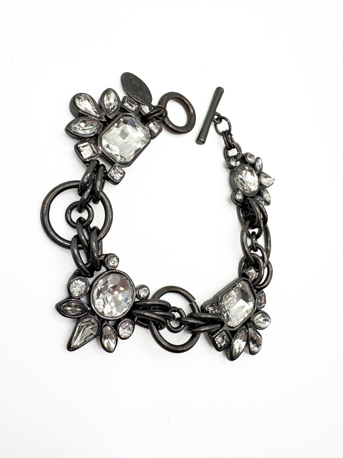 White House Black Market Rhinestone Bracelet Gunmetal Statement Toggle Bracelet