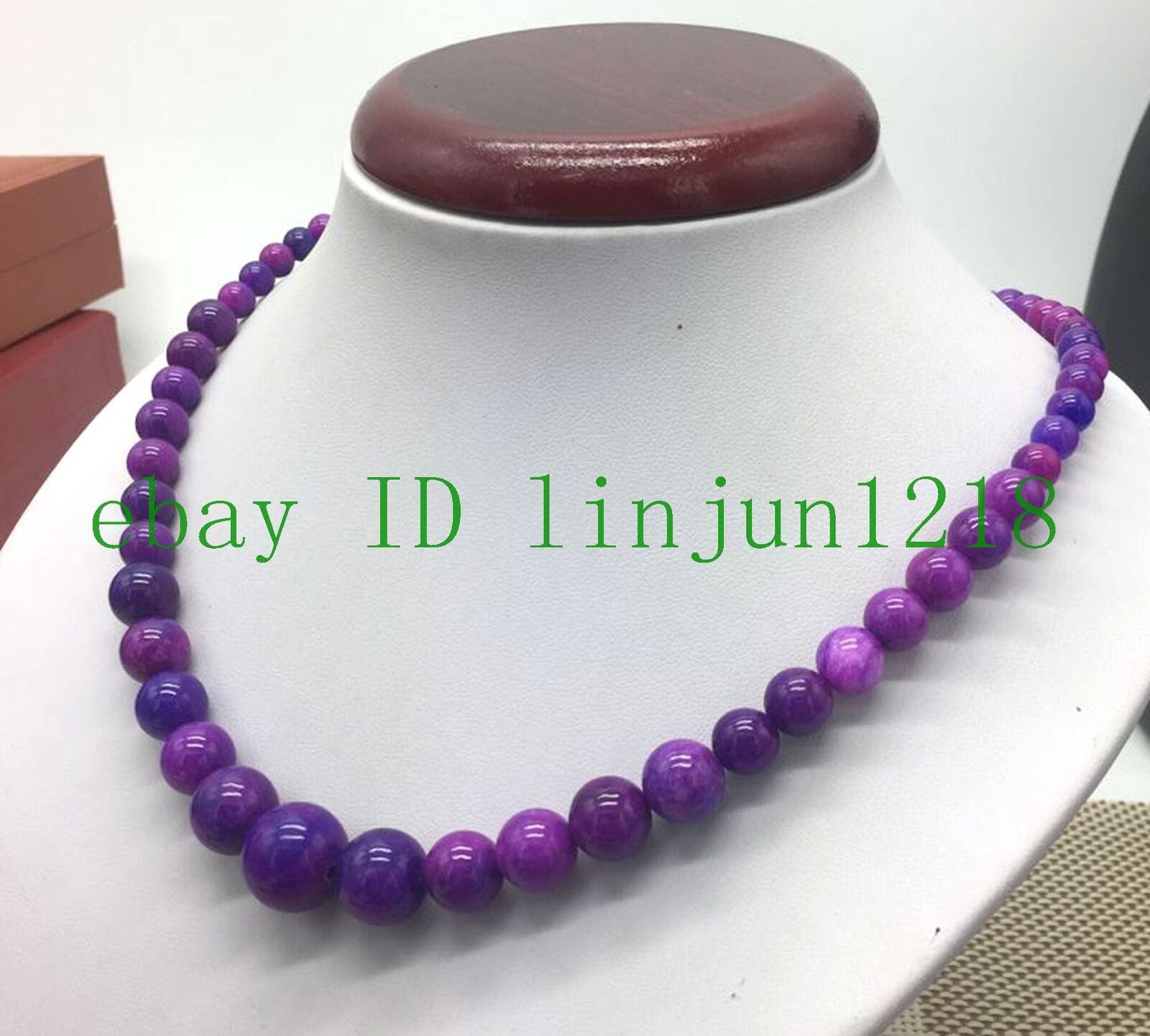 Natural 6-14mm Purple Sugilite Gemstone Beads Necklaces 18″ 925 Silver Clasp