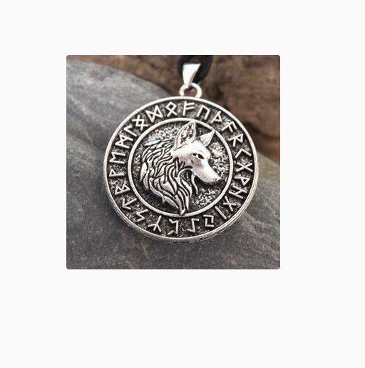 Large WOLF VIKING NORSE RUNE Pendant on 22″ 925 Plated Sterling Silver Chain Men