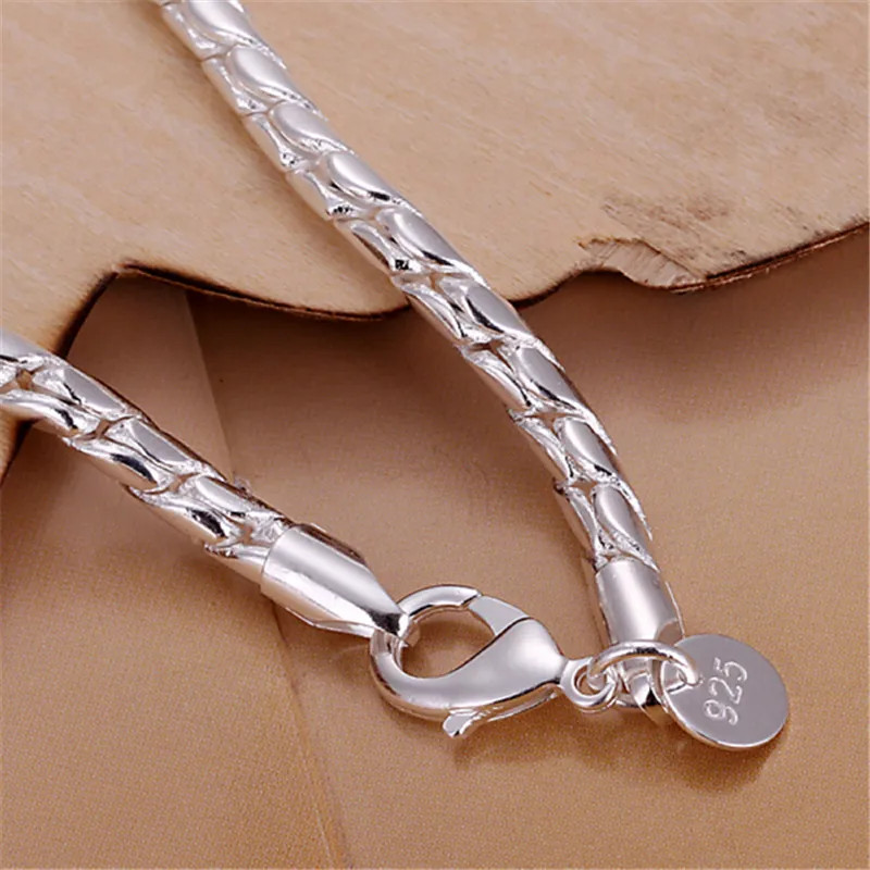 925 Sterling Silver Bracelets 4mm Snake Chain Screw Fits European Silver Charms