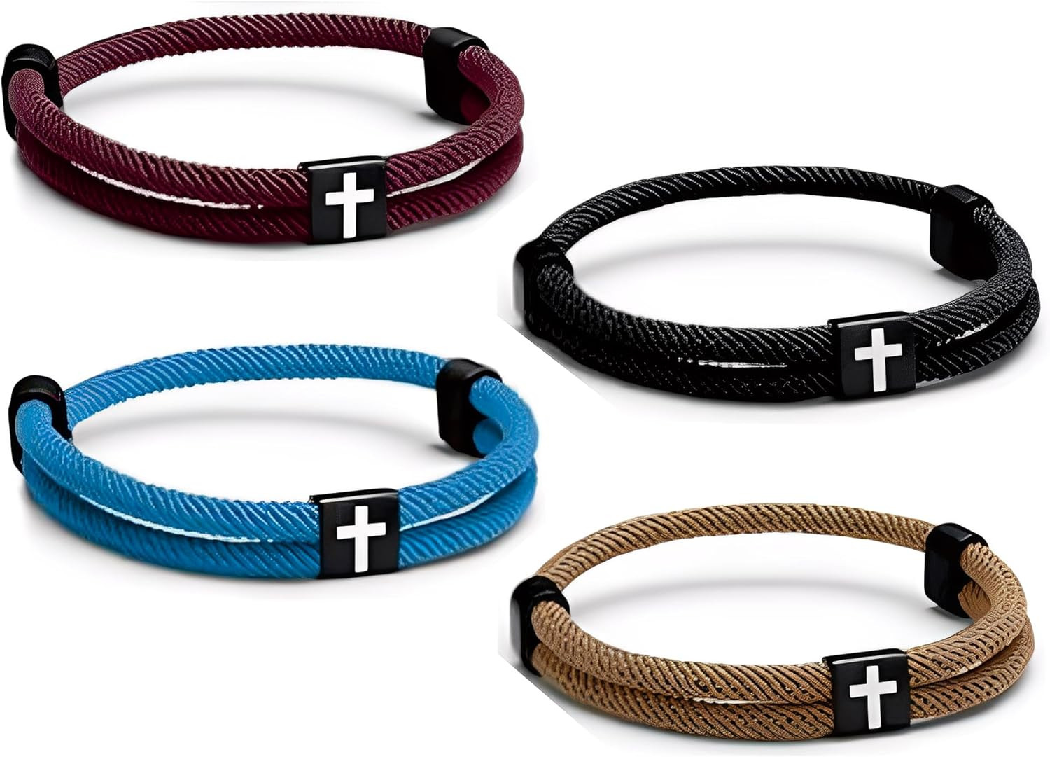 4Pcs Bracelets, Cross Bracelet for Men, Adjustable Braided Christian Bracelets