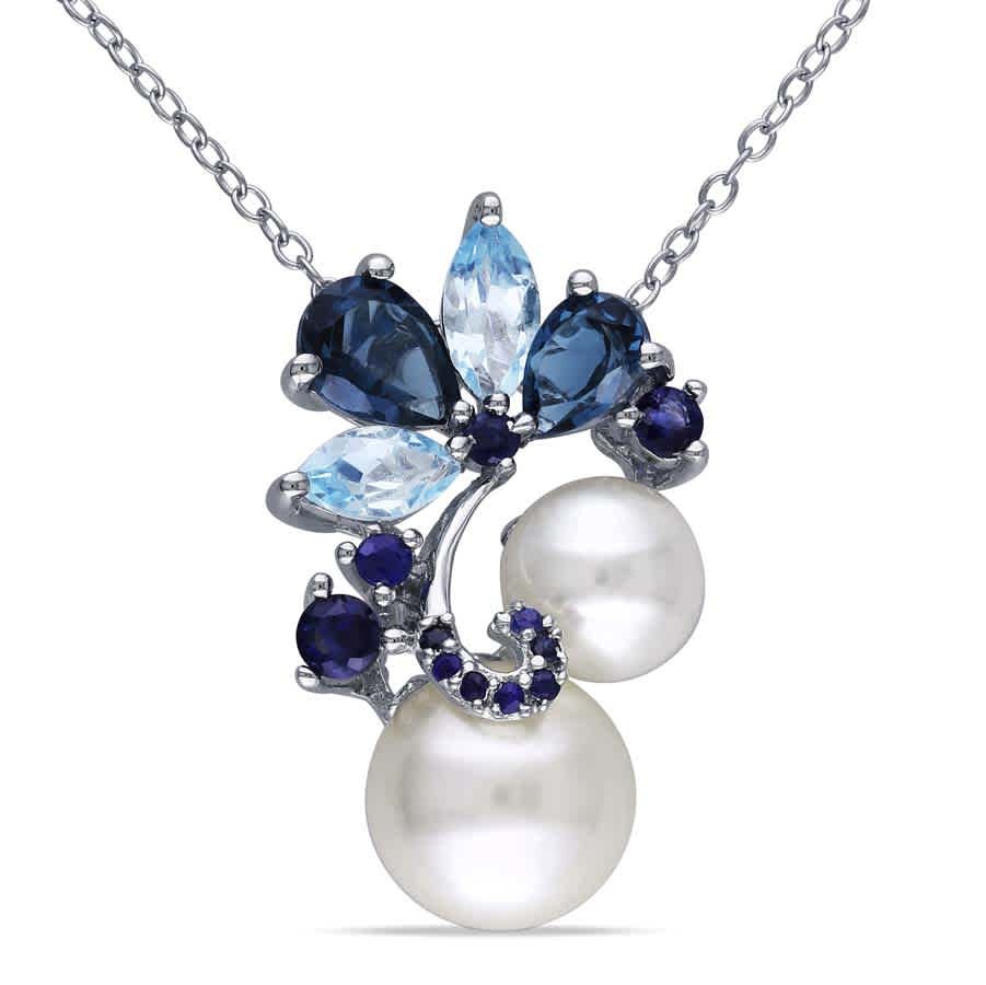 AMOUR White Cultured Freshwater Pearl, London and Sky-blue Topaz, and Sapphire