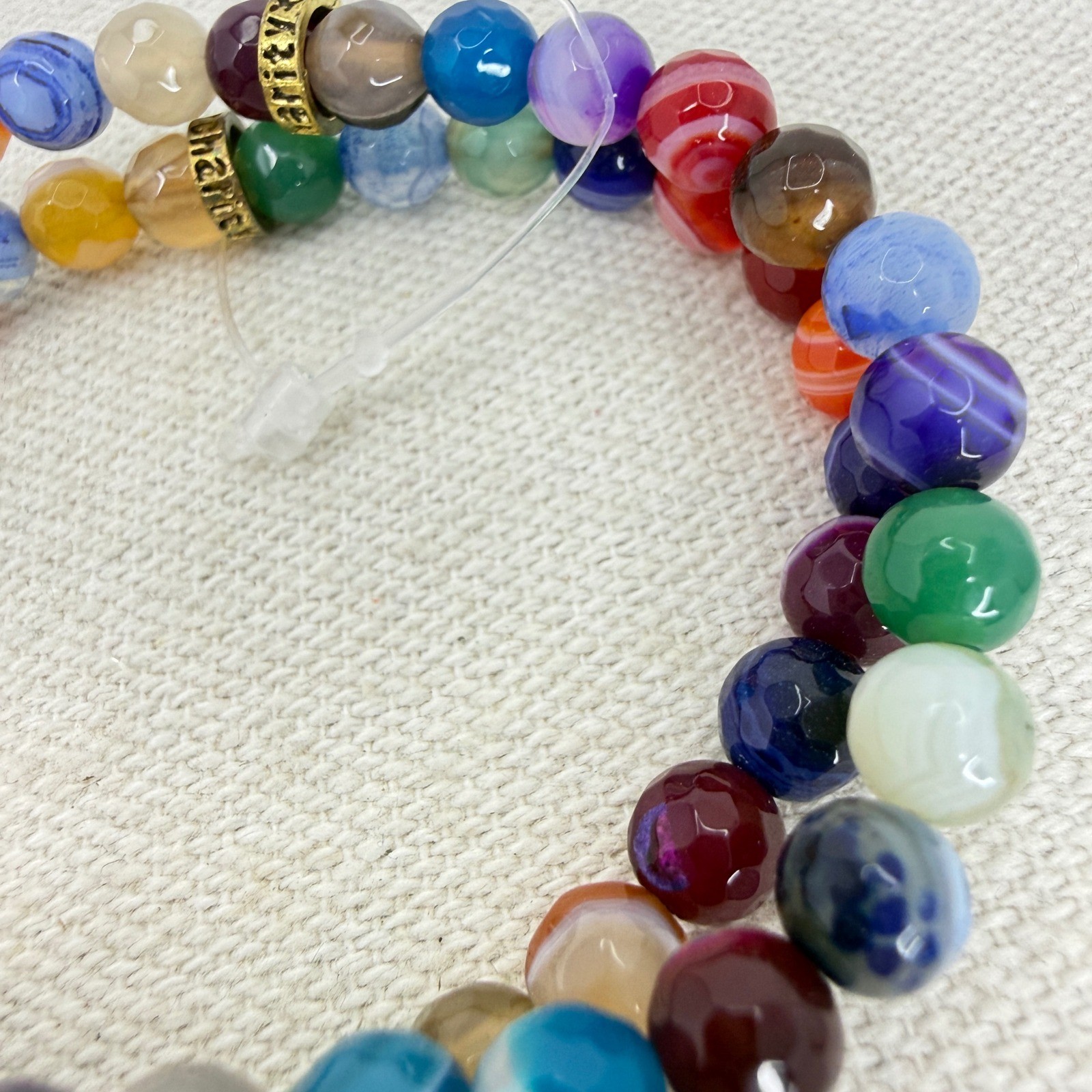 Chavez for Charity Rainbow Gemstone Beaded Stretch Bracelets Gold Tone
