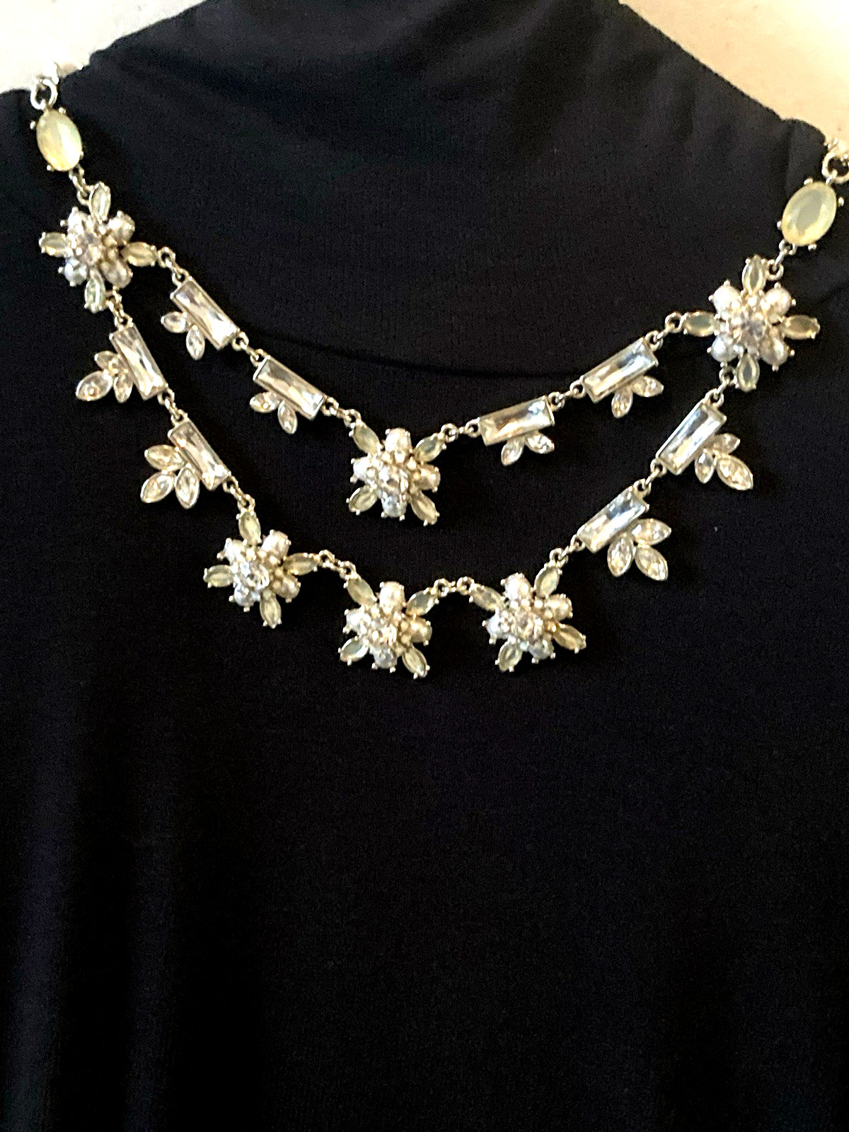 Clear Rhinestone Flower Bib Statement Collar Necklace