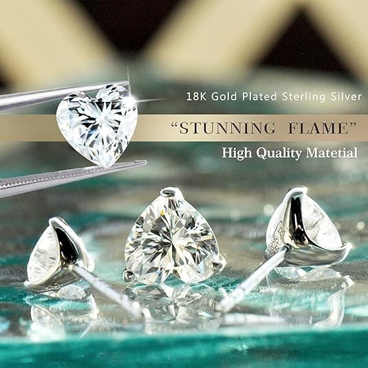 Elegant 925 Sterling Silver Heart Earrings Cubic Zirconia Womens Mens Jewelry US