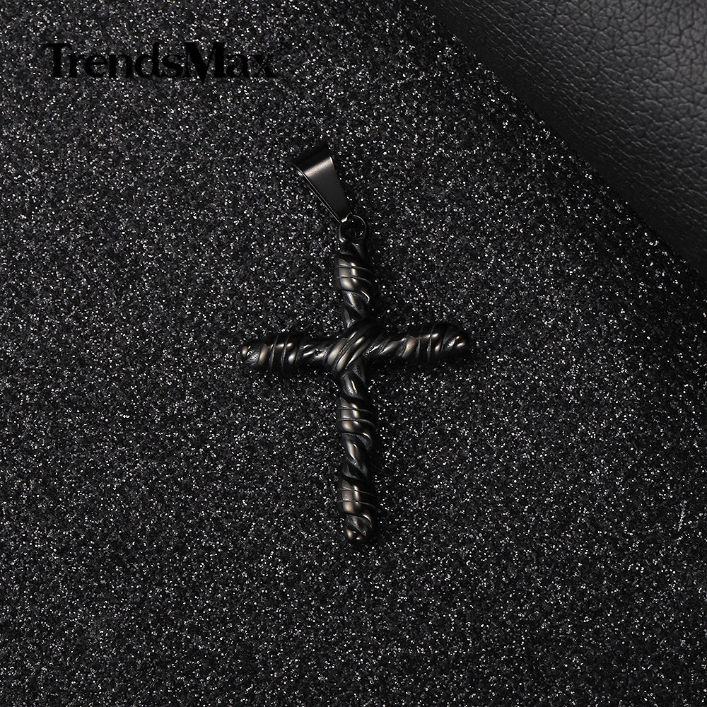 Men’s Black Tone Stainless Steel Chain Vintage Religious Cross Pendant Necklace