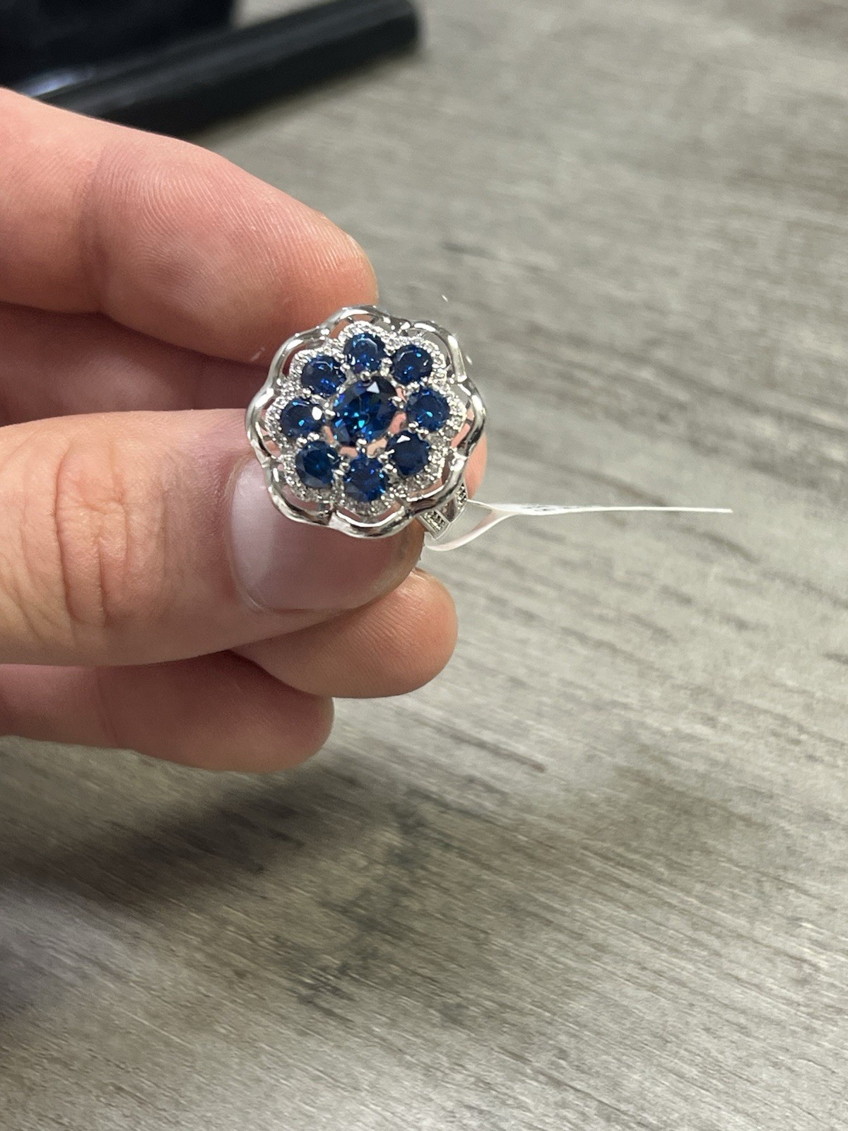 Blue Saphire White Diamond Simulants 925 Sterling Silver Sz8 6G New
