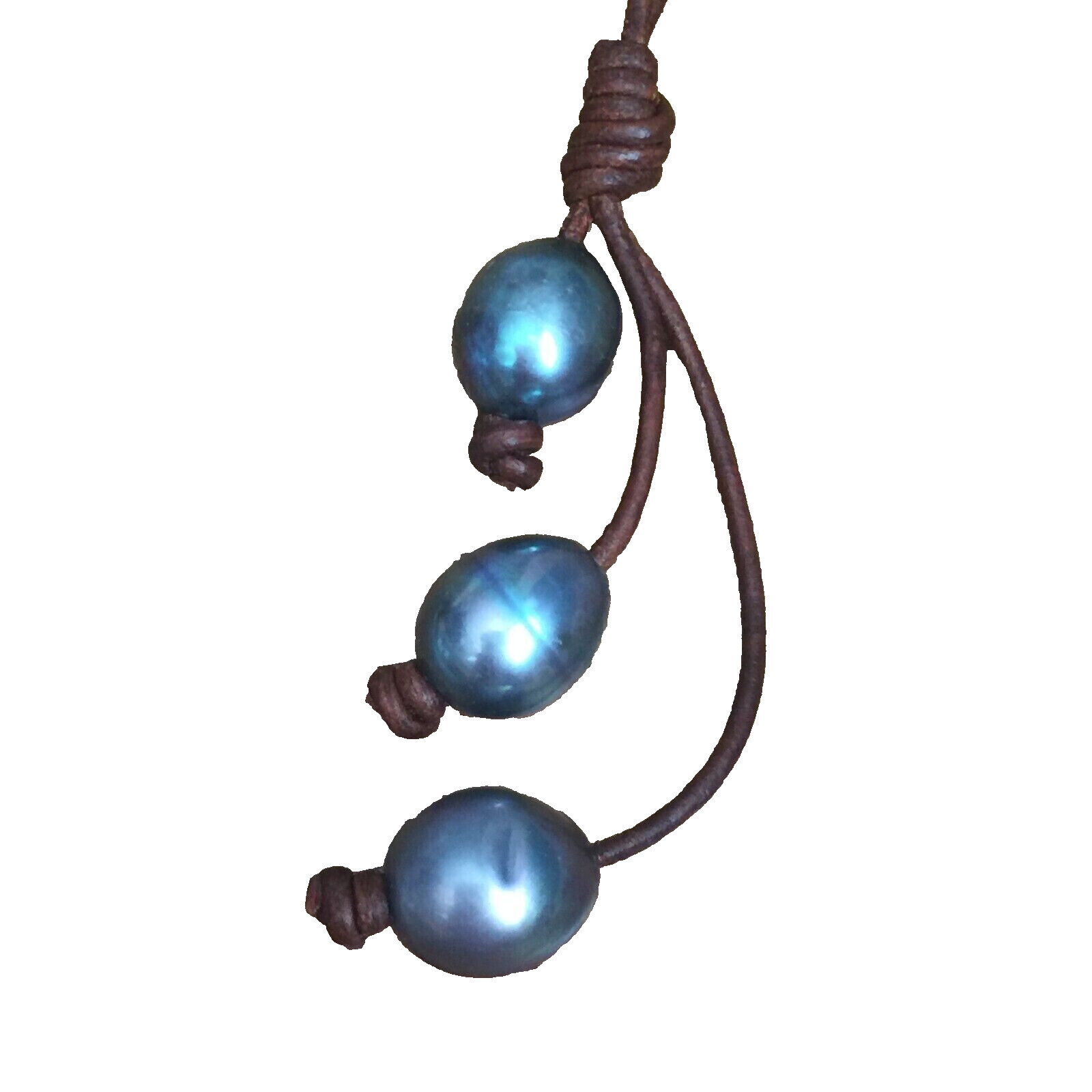 BLACK PEARL LEATHER LARIAT NECKLACE HANDMADE IN USA 10mm 35″