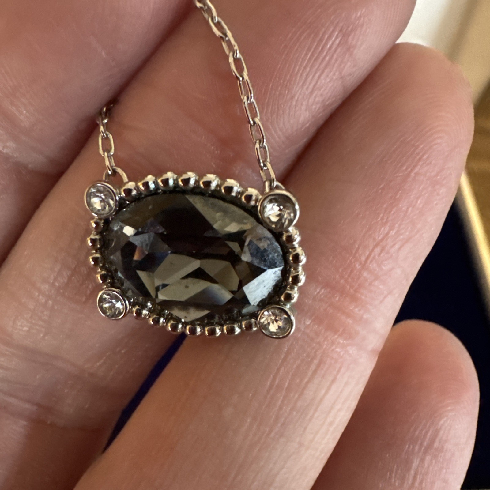 Swarovski Rosette Mini Dark Crystal Necklace Palladium Plated