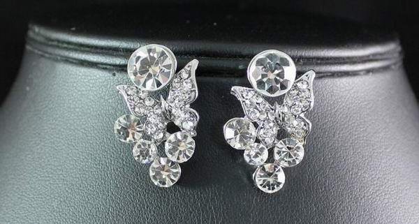 BUTTERFLIES CLEAR AUSTRIAN RHINESTONE CRYSTAL NECKLACE EARRING SET BRIDAL N1625