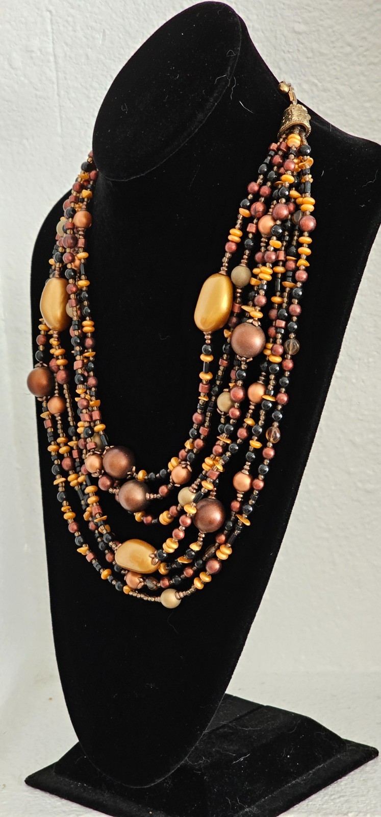 CHICOS 7 strand necklace brown gold beads 21” plus 4 1/2” chain