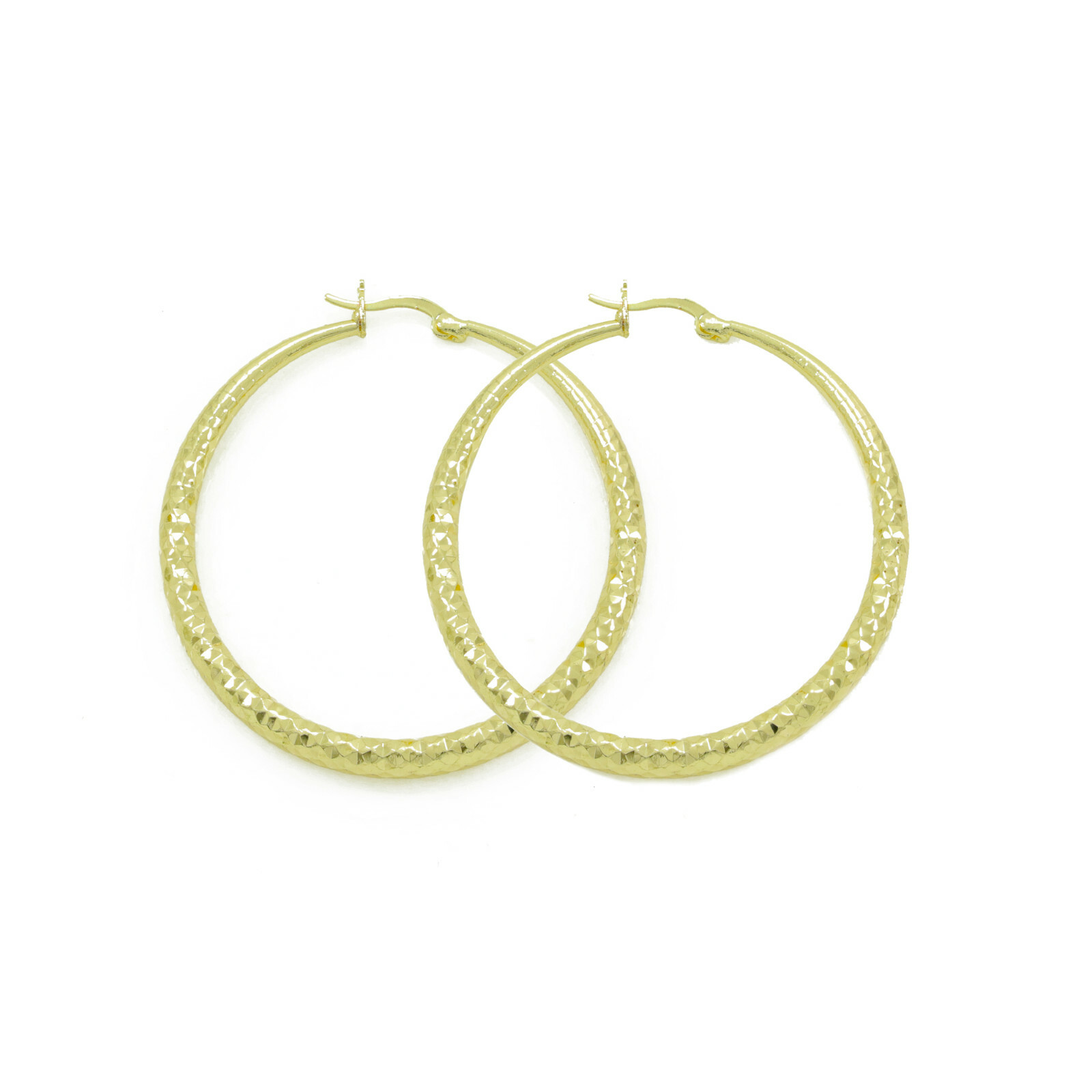Women 4mm 14K Gold Filled Diamond Cut Medium Large Round Hoop Earrings 50mm 60mm