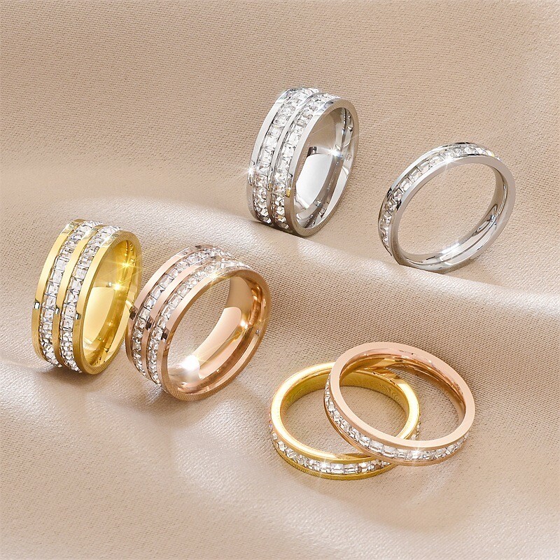 Women Silver Gold Stainless Steel Ring Wedding Engagement Ring Christmas Gifts