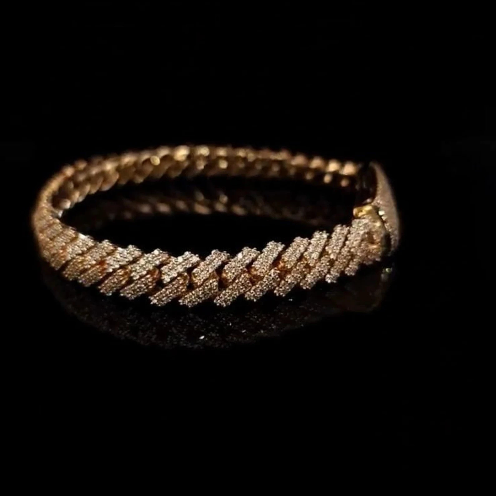 5Ct Round Cut Simulated Diamond Men’s Cuban Link Bracelet 14k Yellow Gold Plated