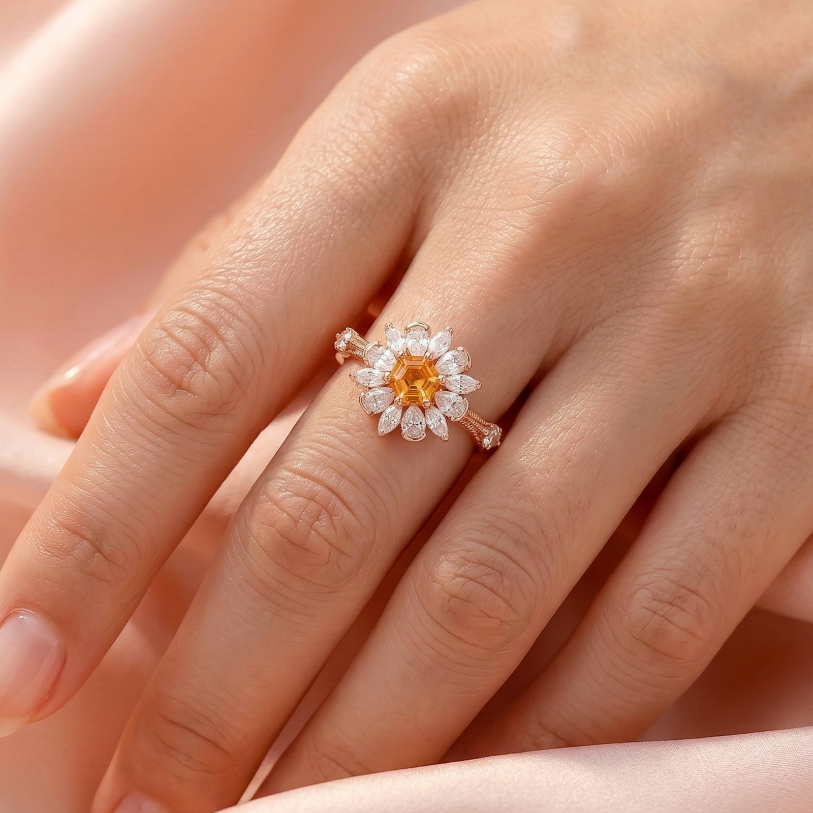 925 Sterling Silver Yellow Citrine Gemstone & Moissanite Handmade Ring