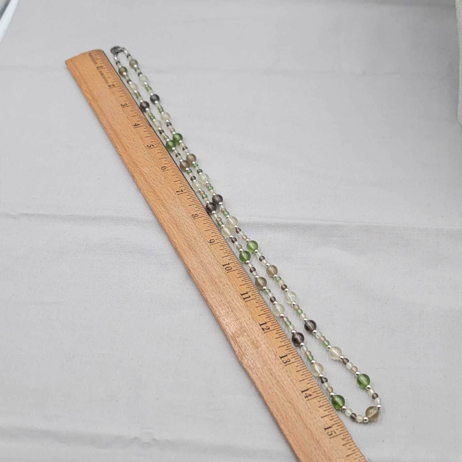 Green Clear Frosted Bead Necklace 30″
