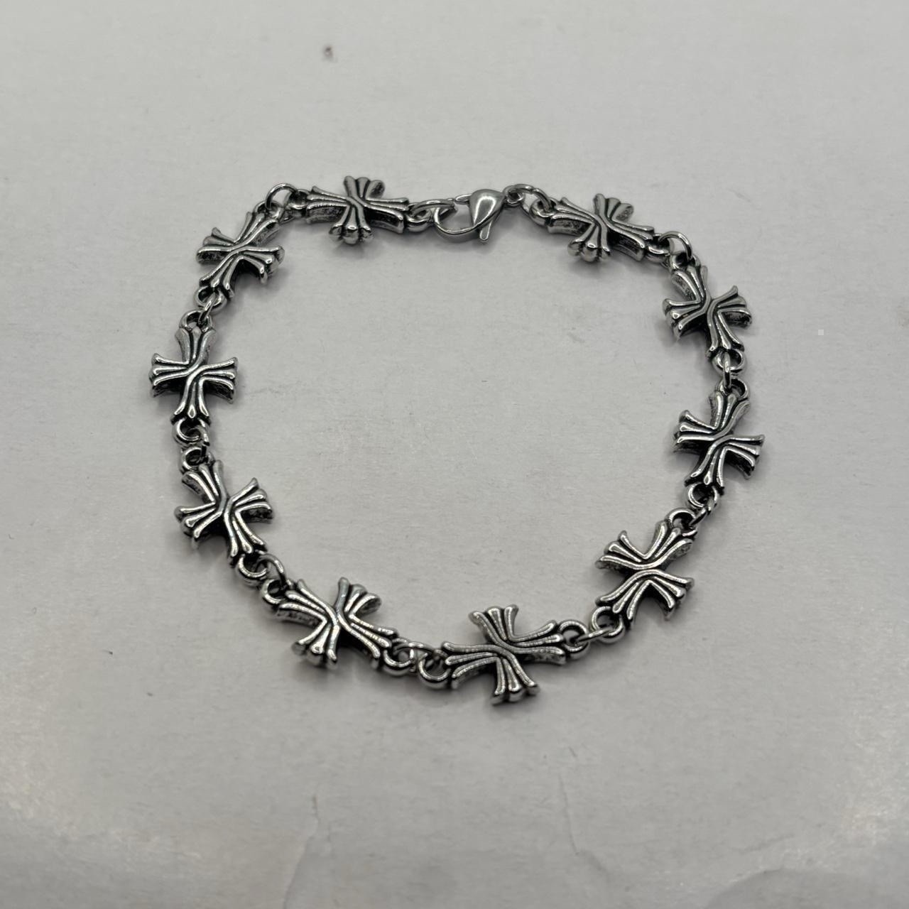 20 Cm Plated Silver Alloy Linked Cross Bracelet Gothic Grunge Streetwear Jewelry